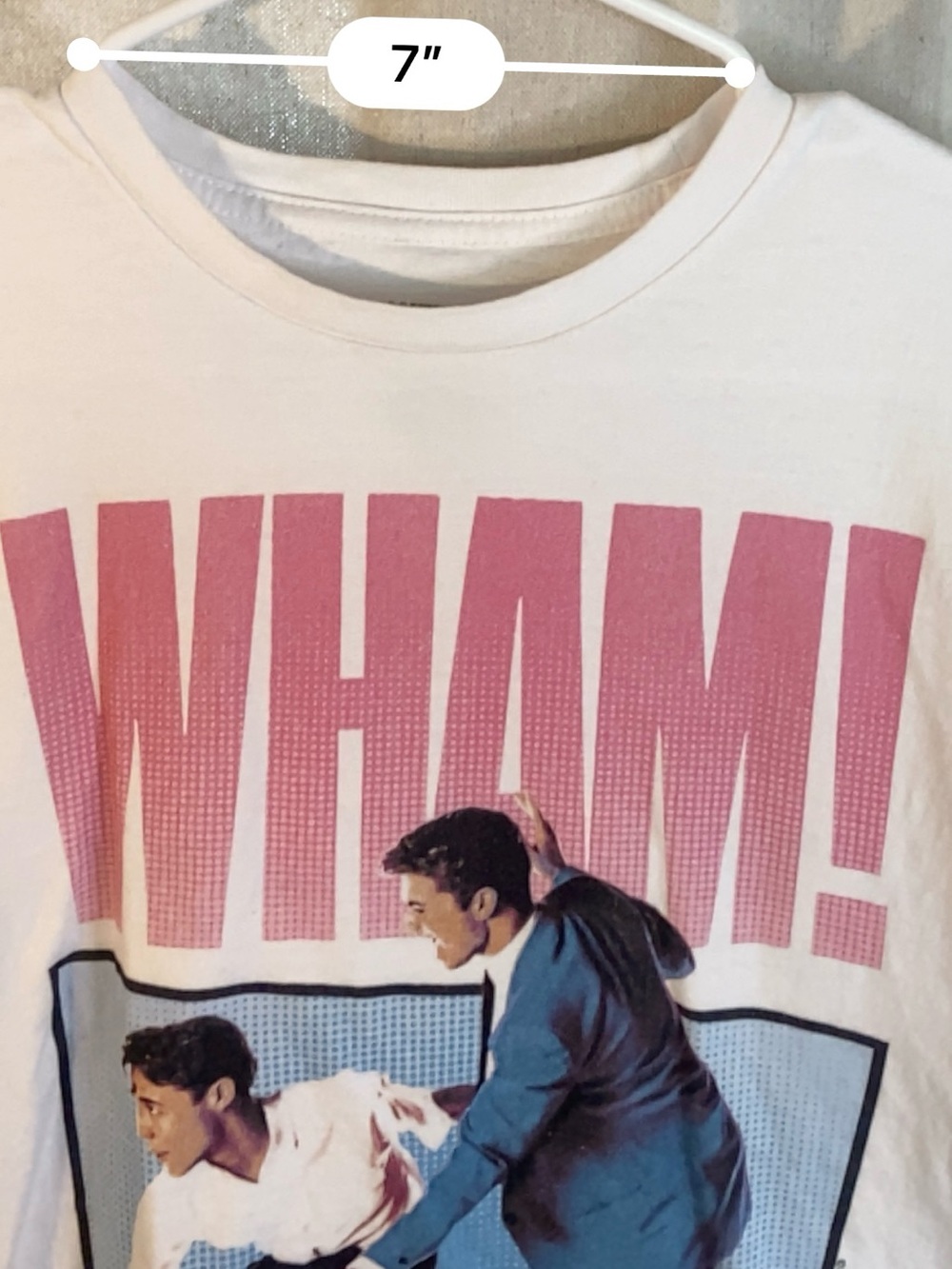 WHAM! Big Tour '84 Vintage Graphic Tee - White with Pink & Blue - Picture 8 of 9